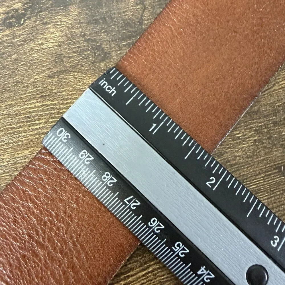 Fossil Brown Genuine Leather Fold-over Belt Triple Ring Buckle Size M Boho - Picture 7 of 8
